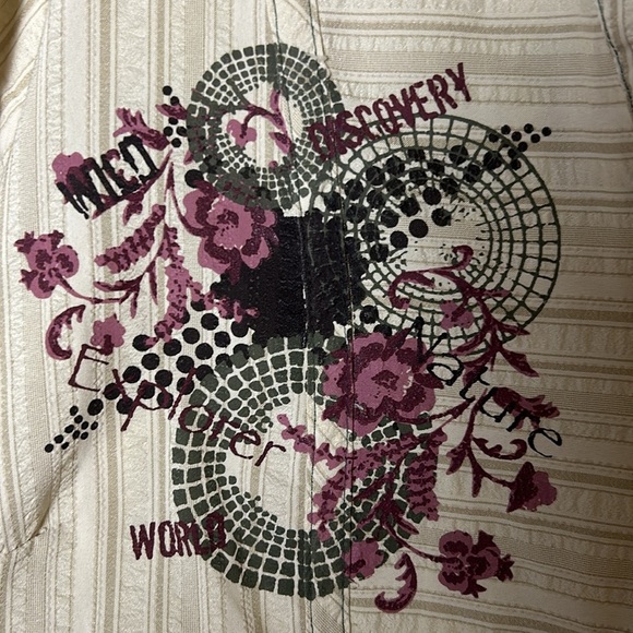 Claire France embroidered boho western shirt ,2X, cuff,multi print,seersucker EC - Picture 2 of 14